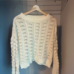American Eagle Outfitters Cream Cable Knit Crew Neck Sweater